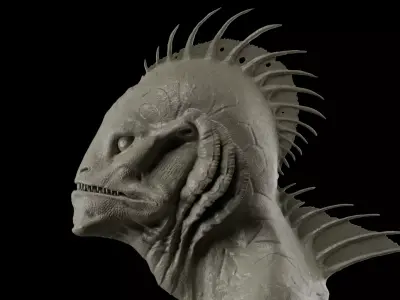 Humanoid Fish Sculpture Low-poly 3D model