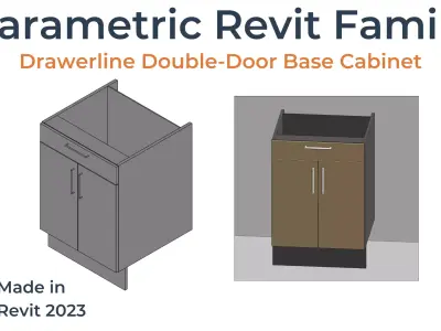 DRAWERLINE DOUBLE DOOR BASE Cabinet Revit Family UK Parametric 3D model