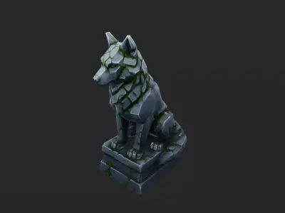 Stylized Wolf Statue Low-poly 3D model