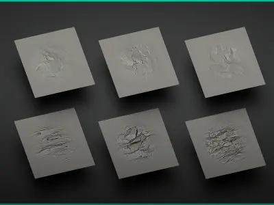 Stylized Rock Surface - 30 Brushes - alphas - bonus brush 3D model