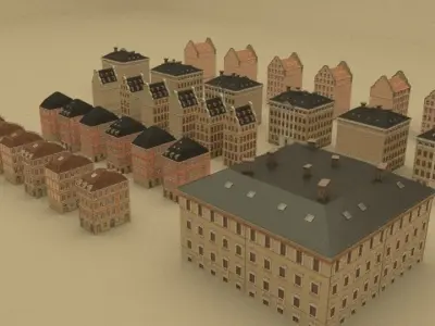 Exterior European Buildings Low-poly 3D model