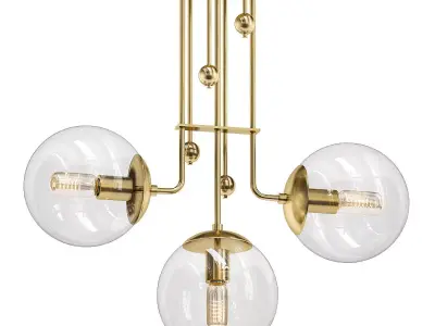 Untitled three light brass ceiling fixture with clear glass g... 3D model