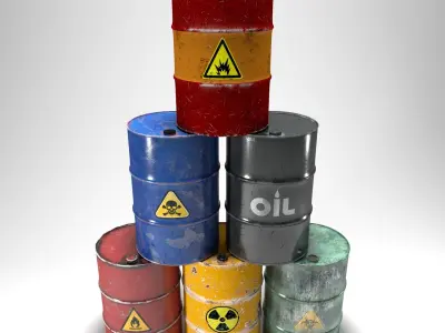 Damaged Barrels Pack Low-poly 3D model