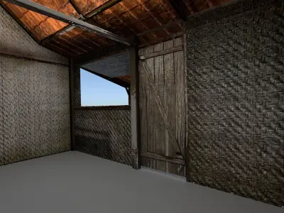 Small Hut with Bamboo Wall - 3D Model Low-poly 3D model