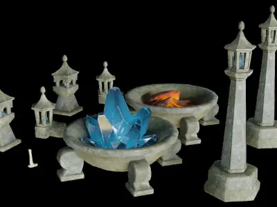 Stone Lights Fire - Lights Pit Candles Crystal 13 Piece Set Low-poly 3D model