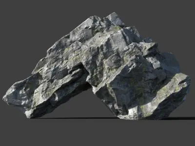 Low poly Layered Rock Mossy 190103 Low-poly 3D model