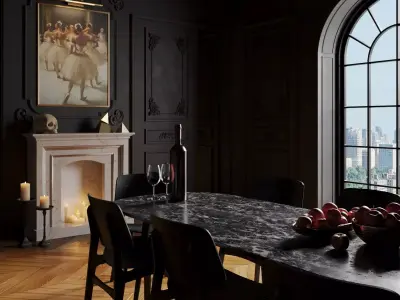 Dark Neoclassic interior scene 3D model