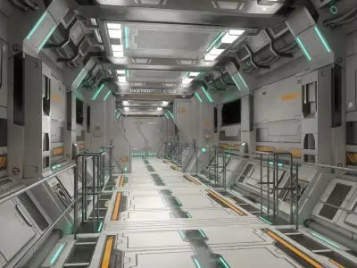 Sci-Fi Modular Corridor with Door Ver 2 Low-poly 3D model