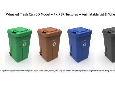High Poly Wheeled Garbage Bin  3D model