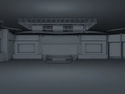 virtual set television studio with walls and wooden floors 3D model