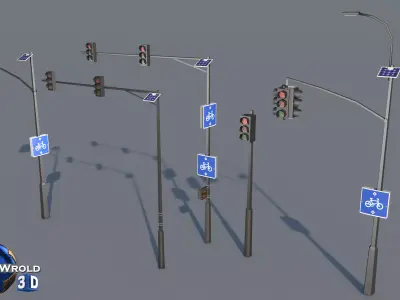 lowpoly Solar Traffic Light Collection Pack 3D Model Low-poly 3D model
