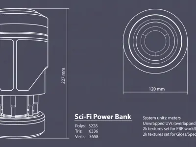Sci-Fi Power Bank PBR Low-poly 3D model