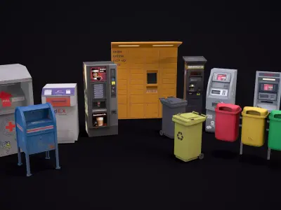 Street props Low-poly 3D model