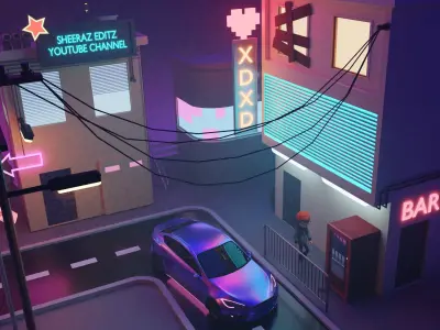 Cyberpunk Street Model Low-poly 3D model