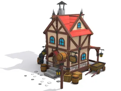 cartoon house Low-poly 3D model 16