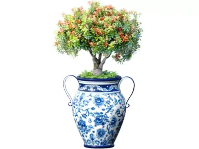 Decorative flowering garden tree plant in Italian floor vase  3D model