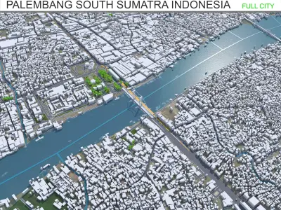 Palembang South Sumatra Indonesia 30km Low-poly 3D model