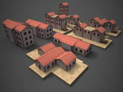 Modular Station Buildings Low-poly 3D model