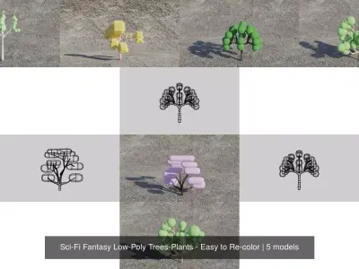 Sci-Fi Fantasy Low-Poly Trees-Plants - Easy to Re-color 3D Model Pack