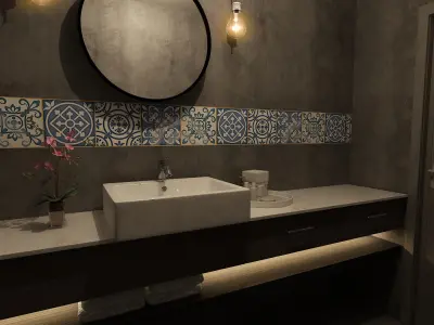 Restroom bathroom with tiled walls and mirror Free 3D model