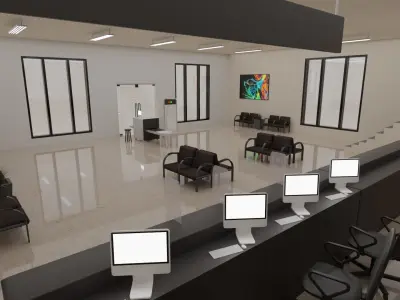 Bank Interior Low-poly 3D model