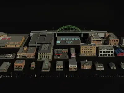 Small Town America 3D pack USA buildings props streets Low-poly 3D model