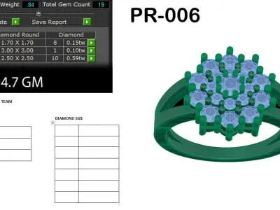 Light Weight Yellow Gold Diamond Ring  -PR-006 DIA 3D print model