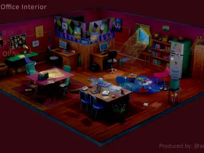 Studio Office Interior LowPoly-Pack 121-UniqueMeshes Low-poly 3D model