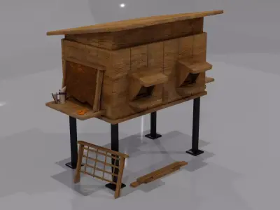 Beehive Set wooden house with ladder 3D model