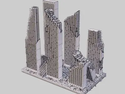 Destroyed Ruin Abandoned Buildings  Low-poly 3D model