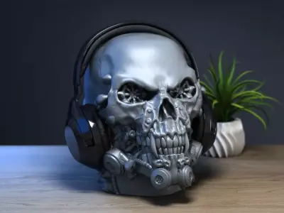 Robot Skull Headphone Stand Cyborg Headset Stand 3D print model get