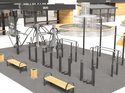 Set of elements of urban style 3D model