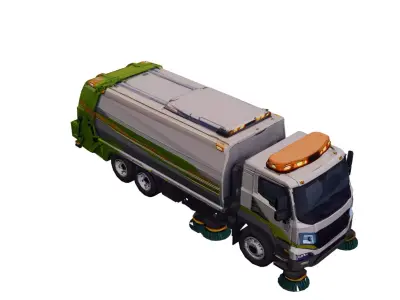 Low Poly Street Sweeper Service Vehicle PBR Texture Low-poly 3D model