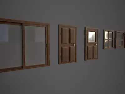 Simple Doors and Windows Low-poly 3D model