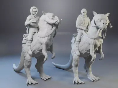 Han Solo and Luke Skywalker on Tauntaun 3D print model