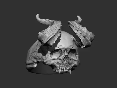Realistic Ring Demon Skull with Horns 2 3D print model