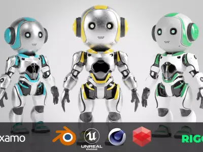 Futuristic Robot Character  Rigged and Animated Low-poly 3D model