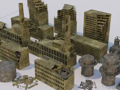 Ruined Factory And Suburbs 3D model