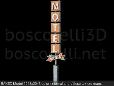 Old Motel Sign Standing Vertical Low-poly 3D model