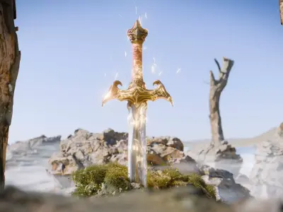 Legendary Fantasy Sword in Stone Low-poly 3D model