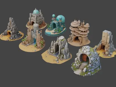 Sci Fi Temples Collection Low-poly 3D model