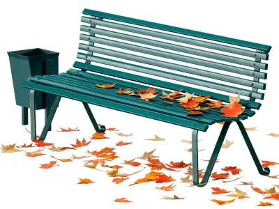 Park bench and autumn maple leaves 3D model