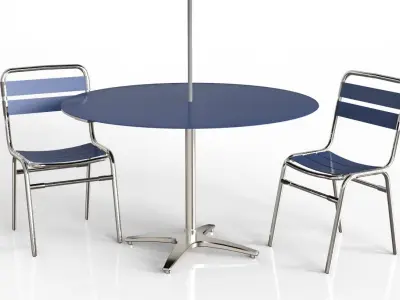 Parasol Set table and chairs with umbrella 3D model