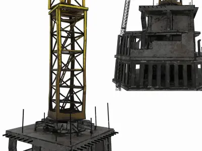 Post-apocalyptic Crane model Low-poly 3D model