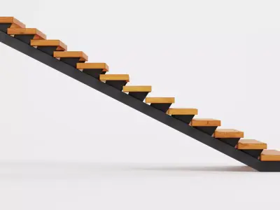 Straight Staircase V3 - Wooden Interior Stairs Low-poly 3D model