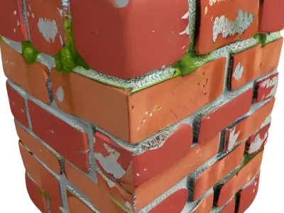 Aged Mossy Brick Cube Element Low-poly 3D model