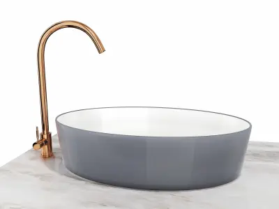 Ceramic Sink and Copper Faucet 3D model