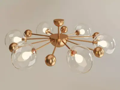 chandelier modern brass ceiling light with glass globes 3D model