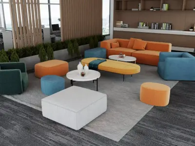 Modern office lounge Low-poly 3D model