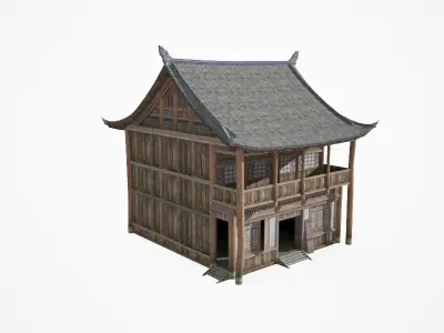 A dilapidated old house Low-poly 3D model